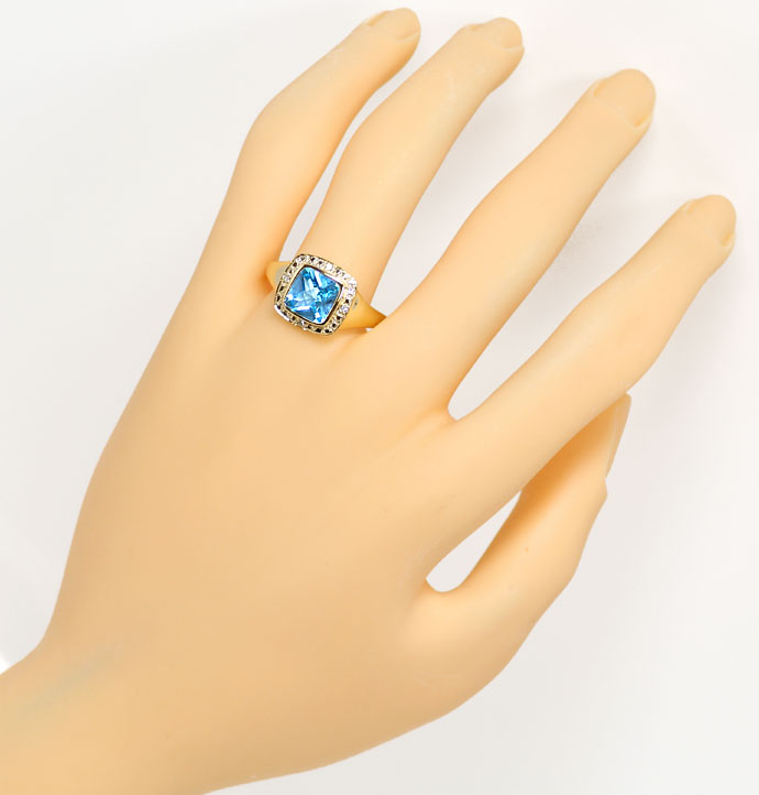 Foto 4 - Diamantring mit blauem Topas im Kissenschliff, Gelbgold, R7631