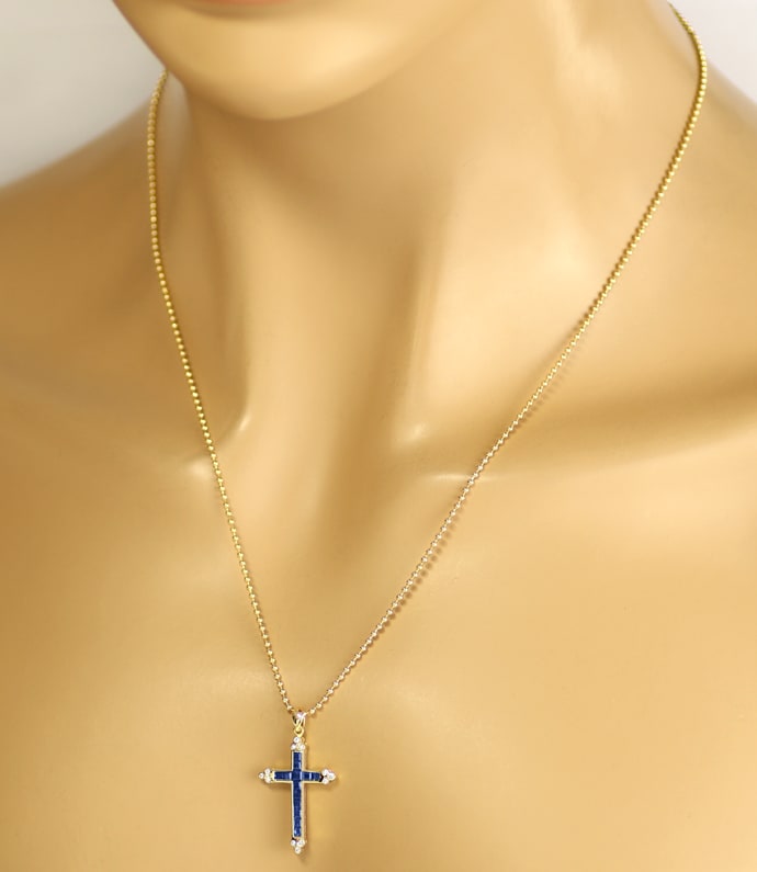 Foto 4 - Saphire Brillanten Kreuz an Kugelgoldkette 18K, S2607