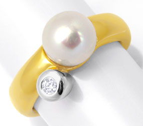 Foto 1 - Diamant Akoya Perl Ring, Gelbgold-Weißgold, S3886